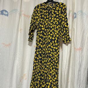 Zara Black Maxi Dress with Yellow Floral Print XL